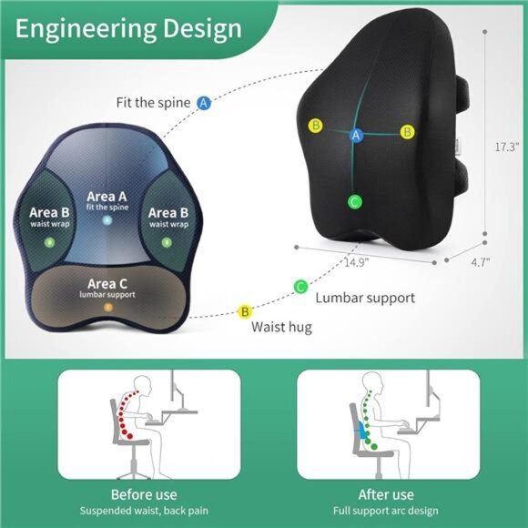 Lumbar Support Pillow for Office Chair Back Support Pillow for Chair Car Seat - Picture 4 of 7